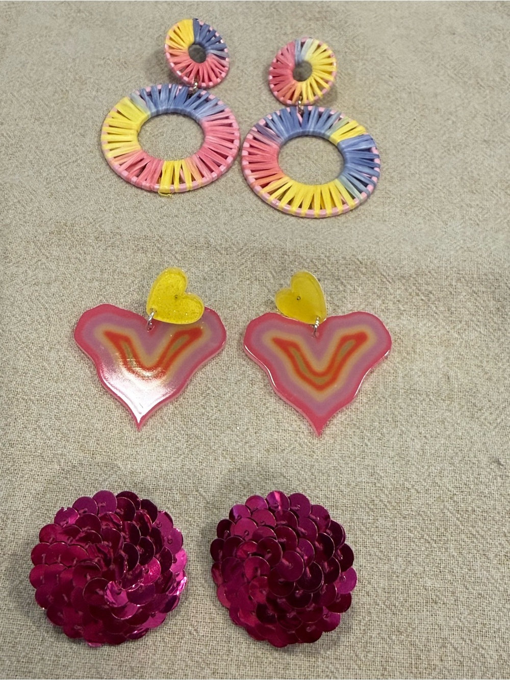 Preppy boho colorful retro 70s dangle and post earring set of 3